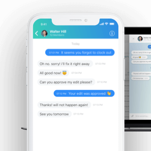 employee time clock in app chat