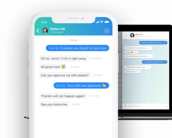 employee time clock in app chat