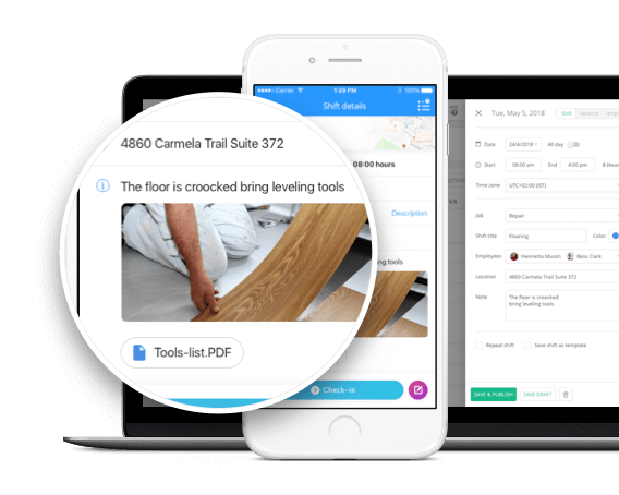 employee scheduling app - shifts and jobs information