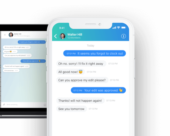 employee time clock in app chat