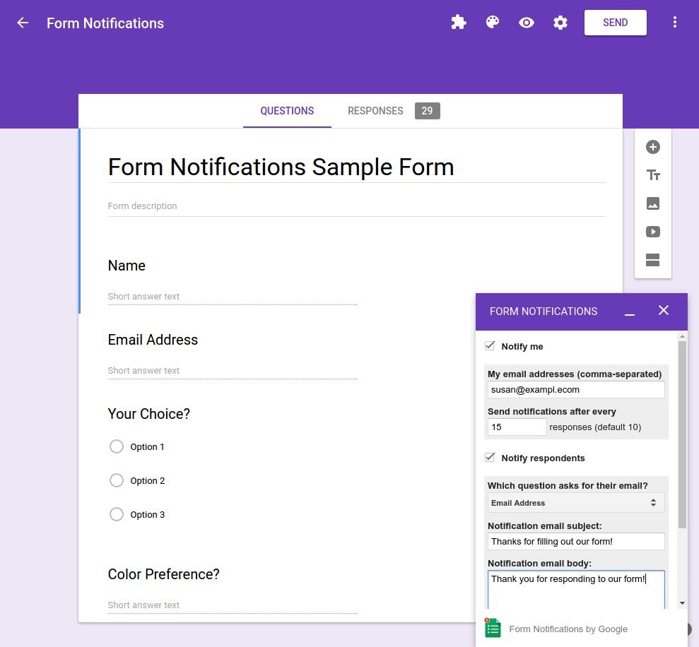 Google Forms survey function