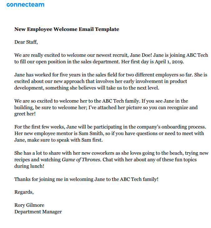 New Employee Email Template