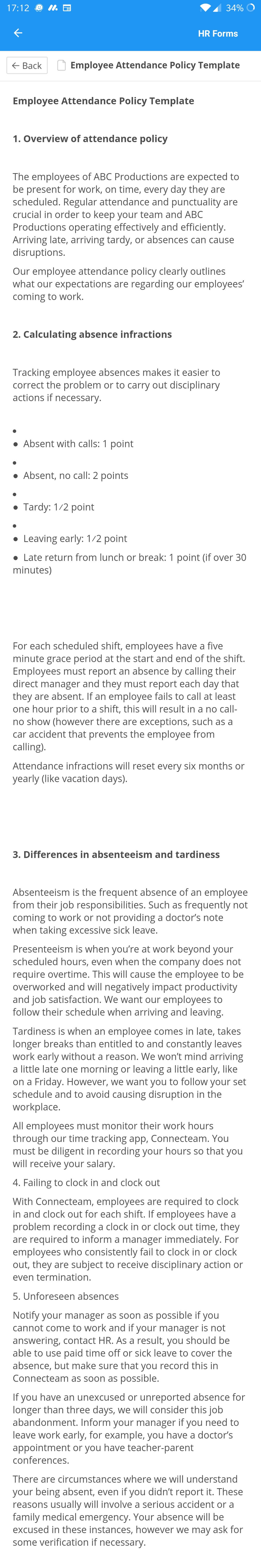 Employee Attendance Policy Template