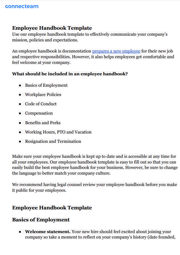 Employee Handbook Template Free PDF Download