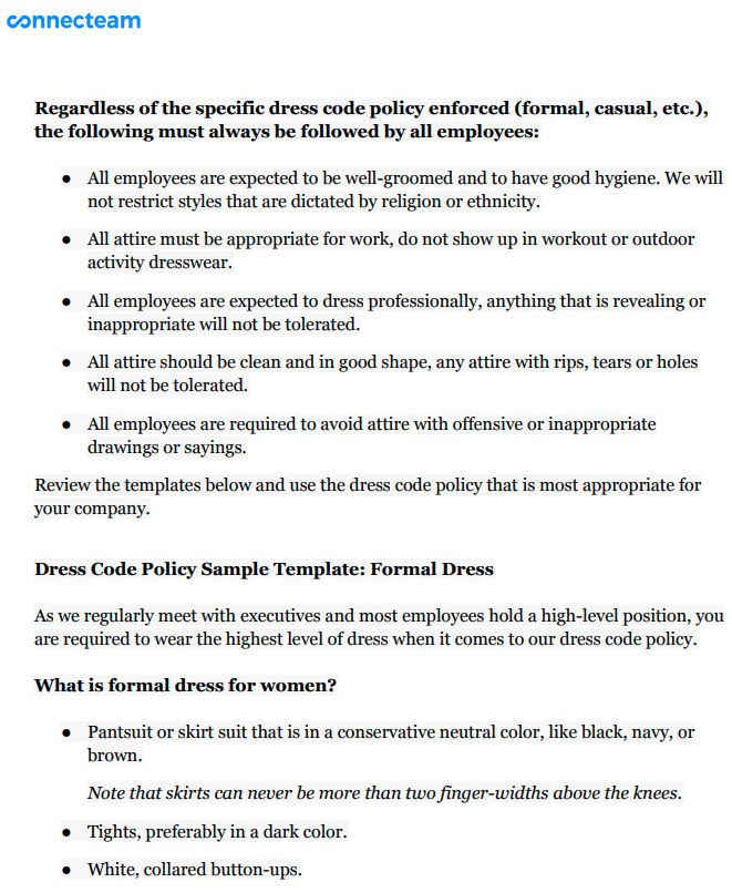 Dress Code Policy Template Free PDF Download