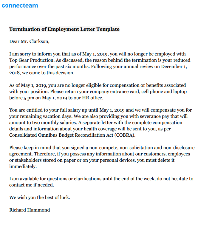 Employee Termination Letter Template