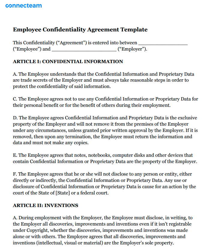 Employee Confidentiality Agreement Template Free Download