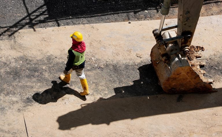 Construction worker with hard hat