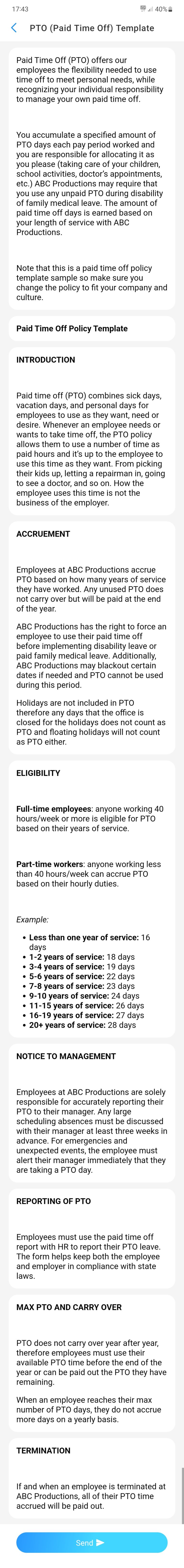PTO-paid time off policy template - mobile view