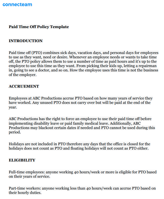 Unpaid Time Off Policy Template