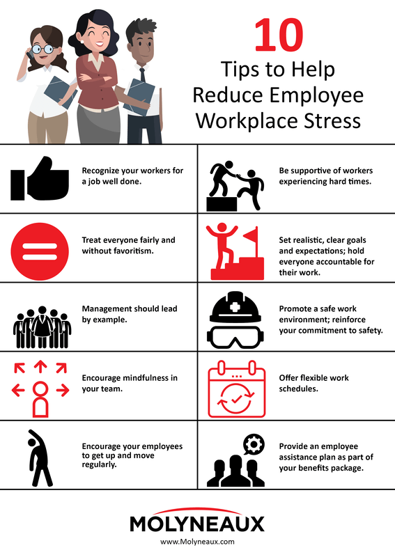 10 ways to reduce workplace stress infographic