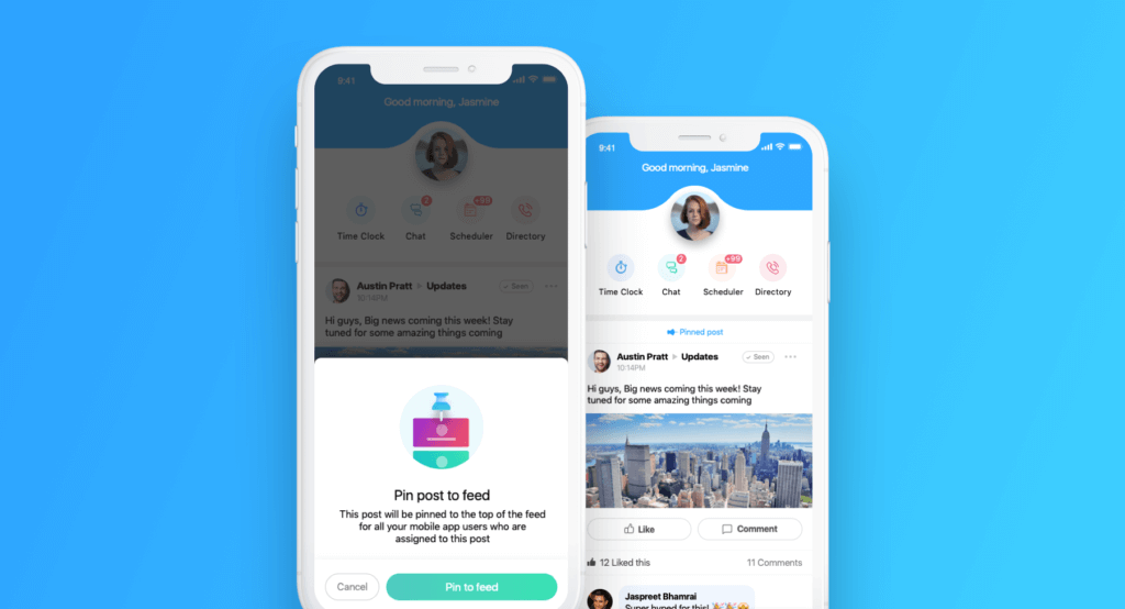 Pin a post to the top of the app's feed - new feature on Connecteam