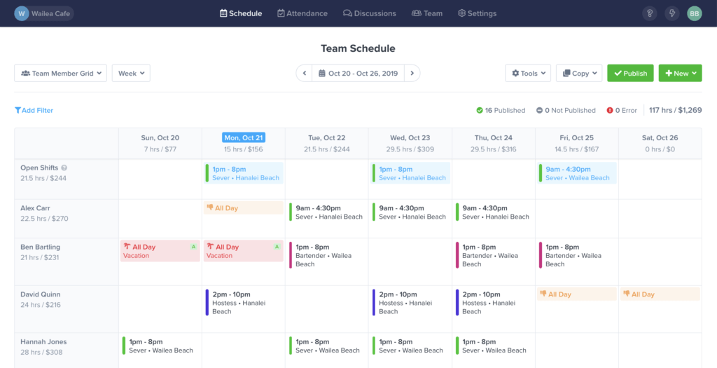 Screenshot of ZoomShift App's Work Scheduler