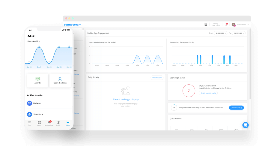 desktop and mobile view of Connecteam's admin page