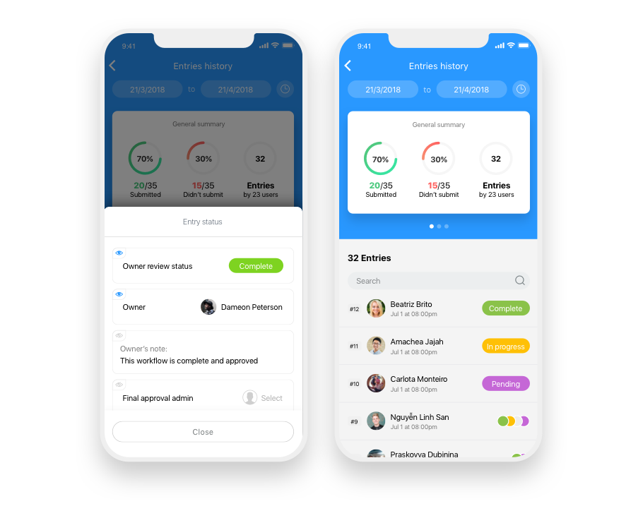 Mobile interface checklists app for employees