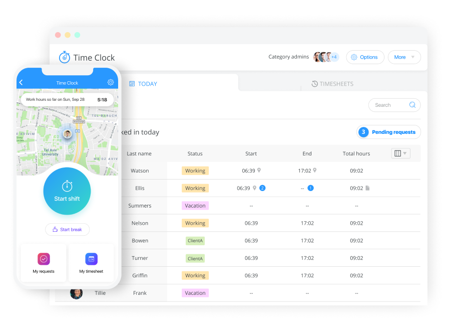 cleaning service time clockapp
