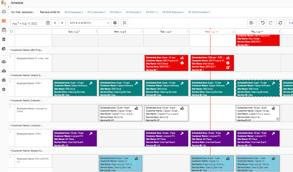 Screenshot showing Celayix scheduling grid