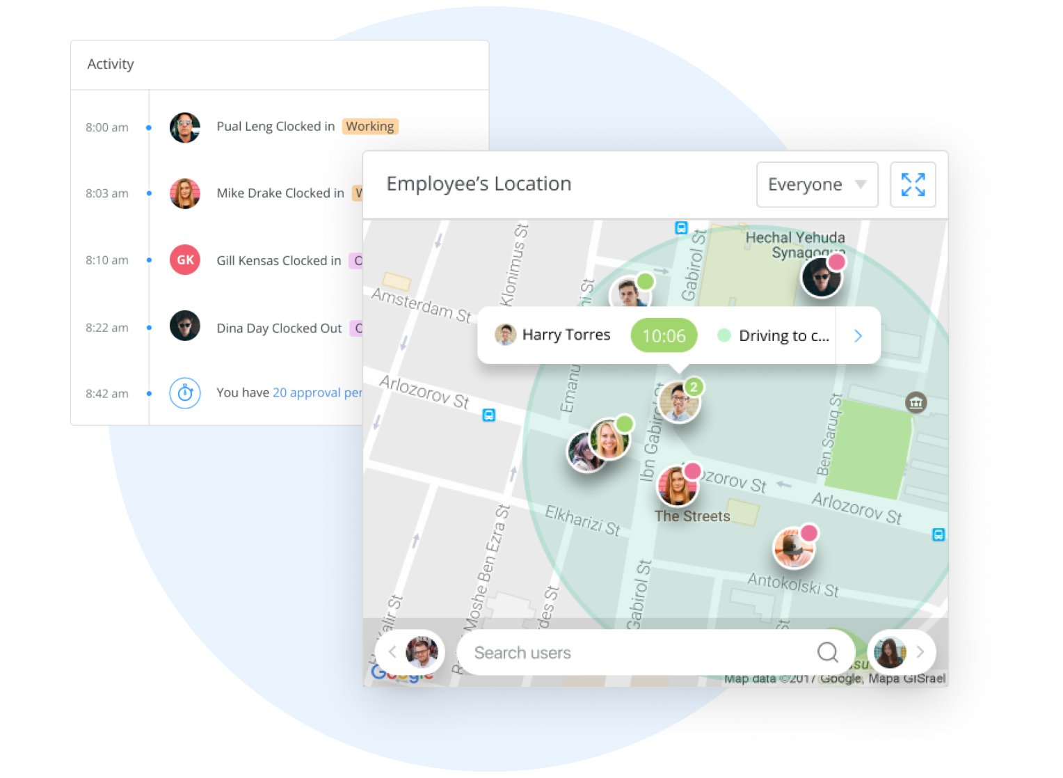 Employee location in real time app