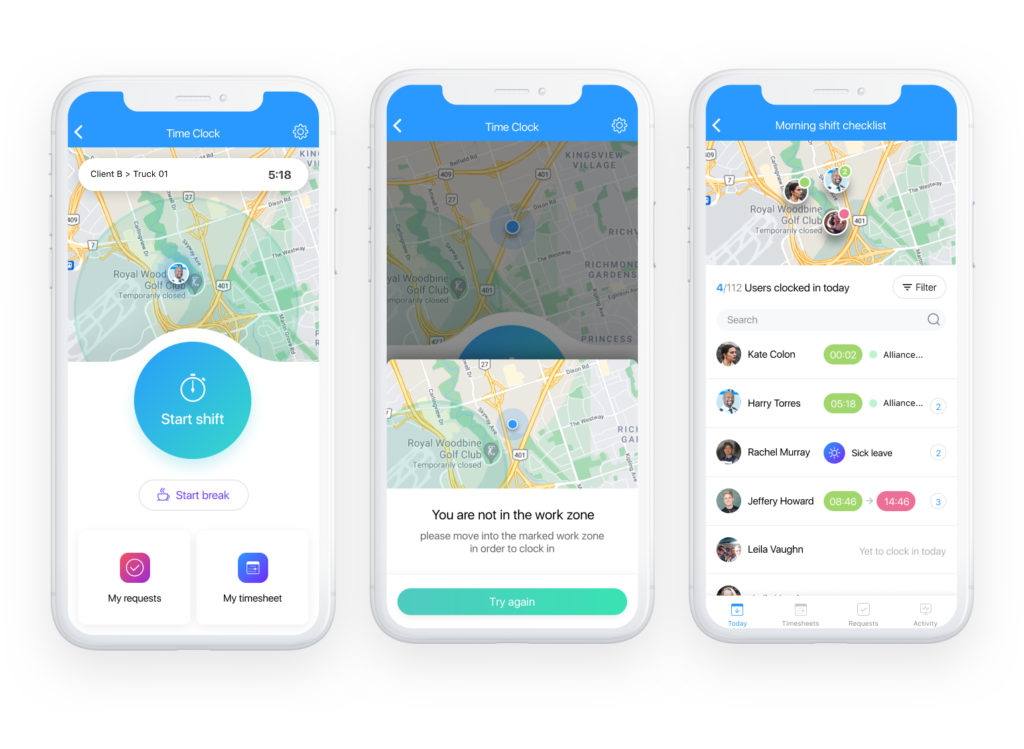 transportation app time clock on connecteam