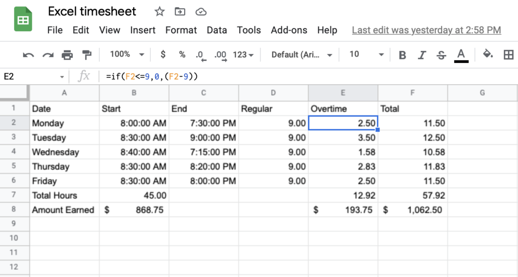 overtime hours worked excel image