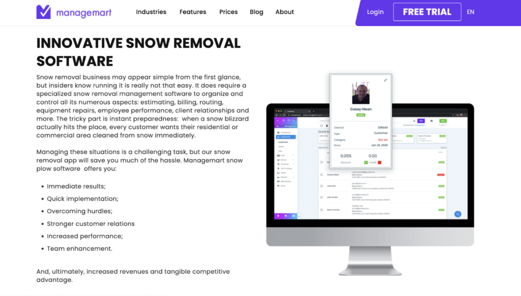 Managemart-snow removal business