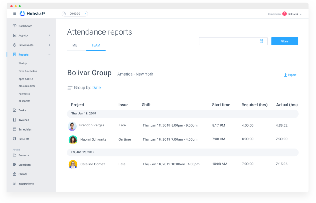 Hubstaff attendance tracking software report