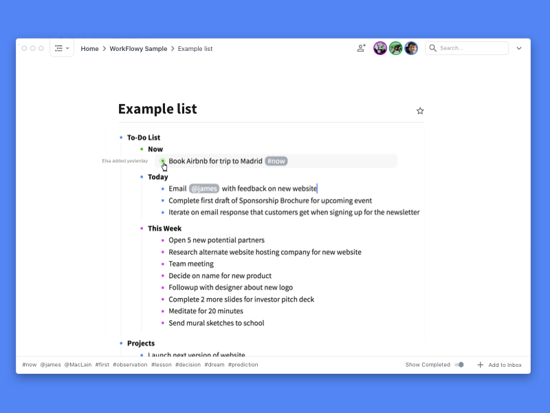 nested bullet list of workflowy to-do list app