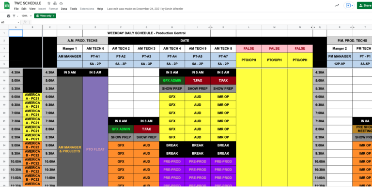 a classic example of an employee schedule excel