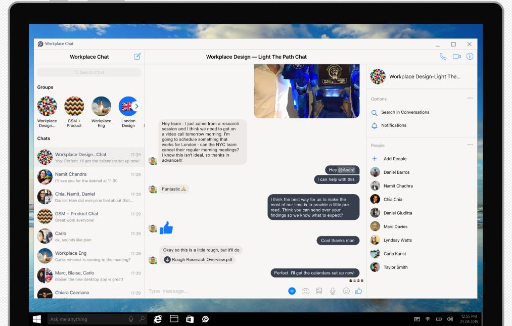 facebook's workplace chat application interface on windows