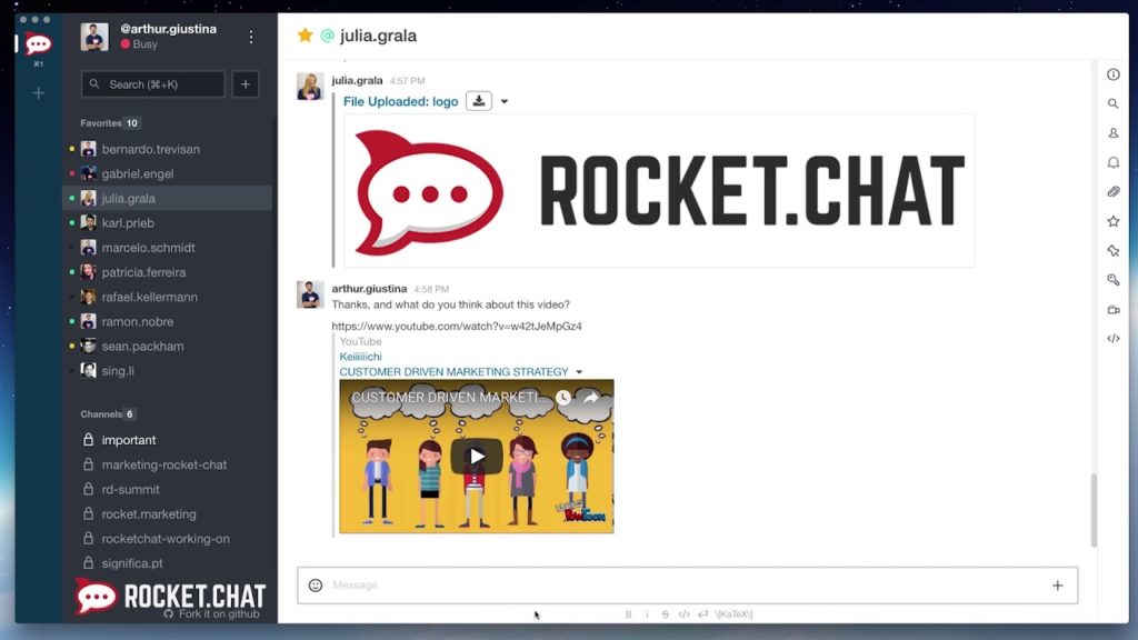 rocket.chat application for work group chatting
