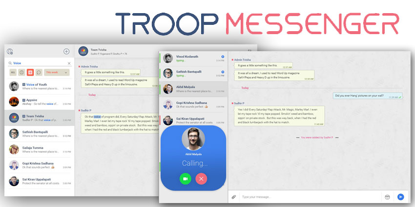 interface of troop messenger's workplace chat application