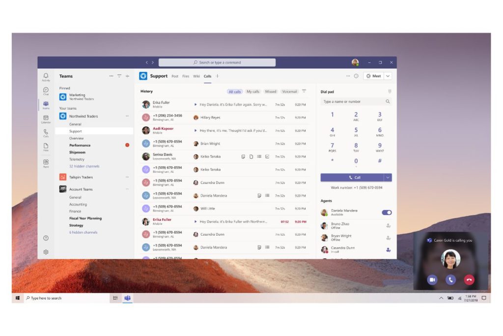 microsoft teams voice, text, and audio work group chat app