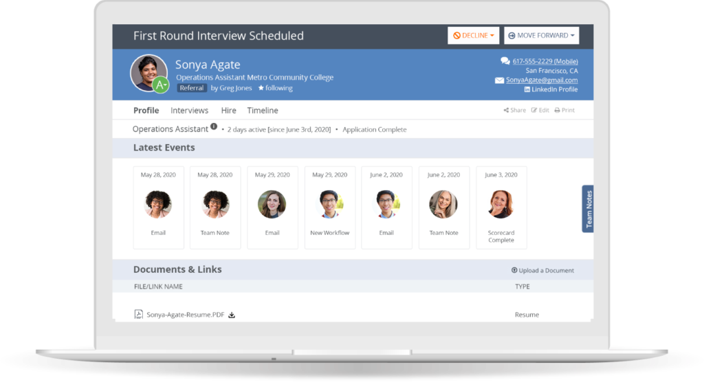 employee onboarding tools for hiring page of scheduled intervew
