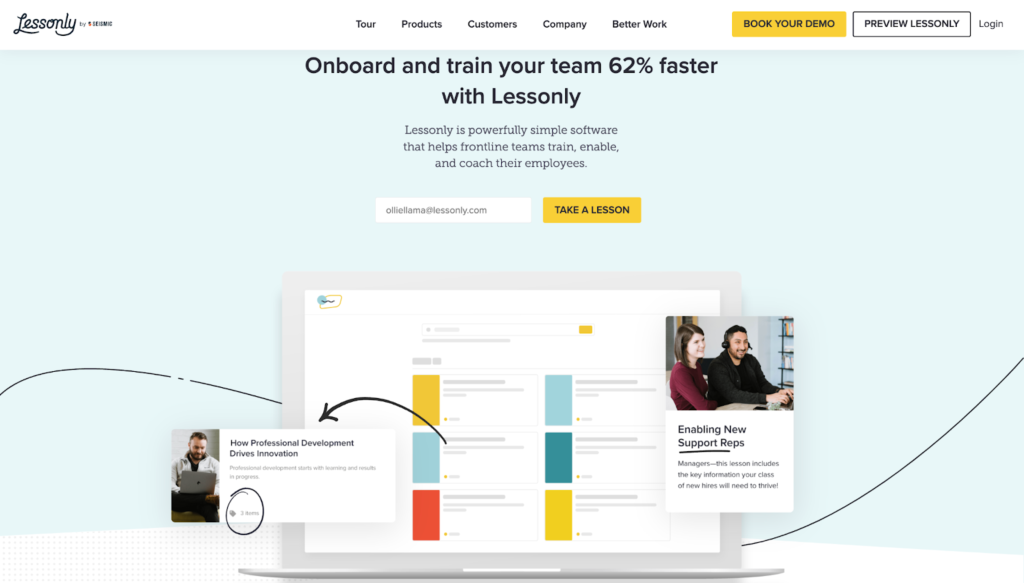 lessonly employee onboarding software user interface