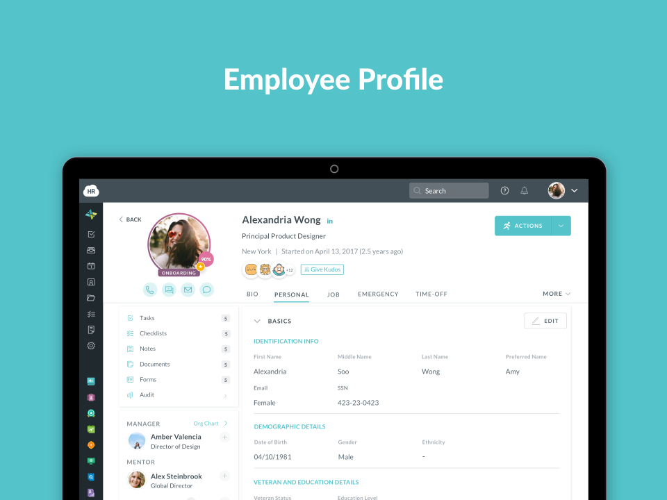 human resource management system showing employee profile