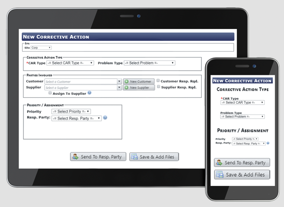 QT9 QMS compliance management software user interface of New Corrective Action