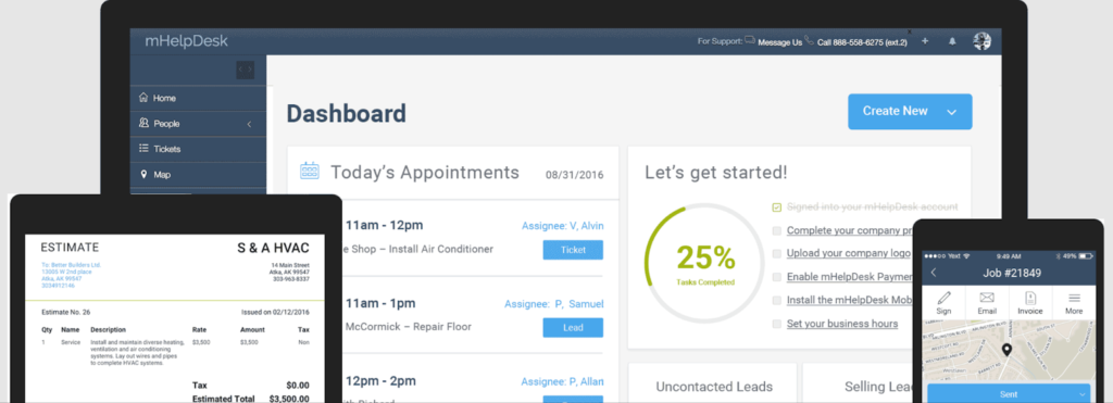 mHelpDesk service dispatch software user interface
