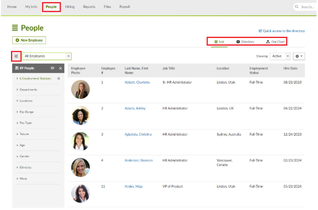 Screenshot of BambooHR People’s hub