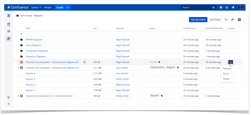 confluence document management user interface