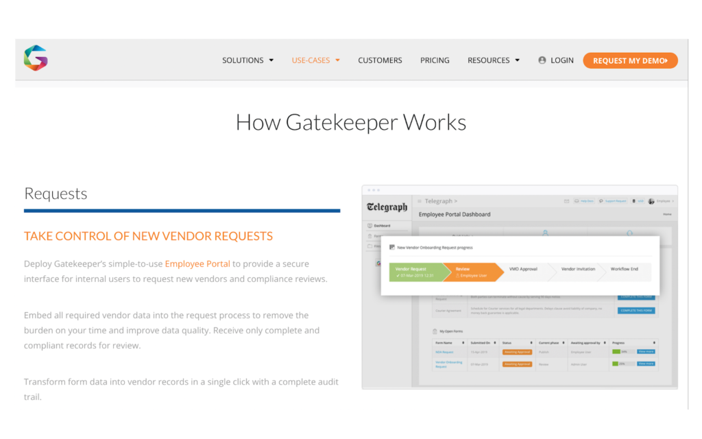 gatekeeper vendor management system home page