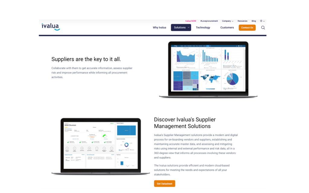 ivalua vendor management system home page