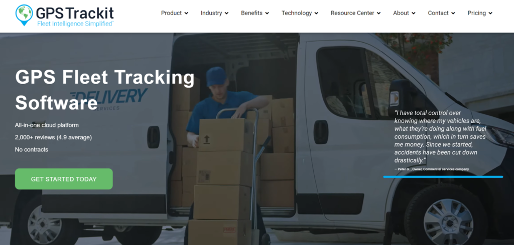 GPS Trackit website showing a delivery driver unloading a van.