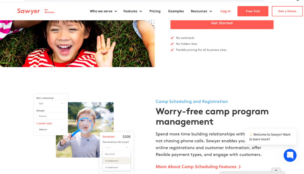 sawyer camp management software home page