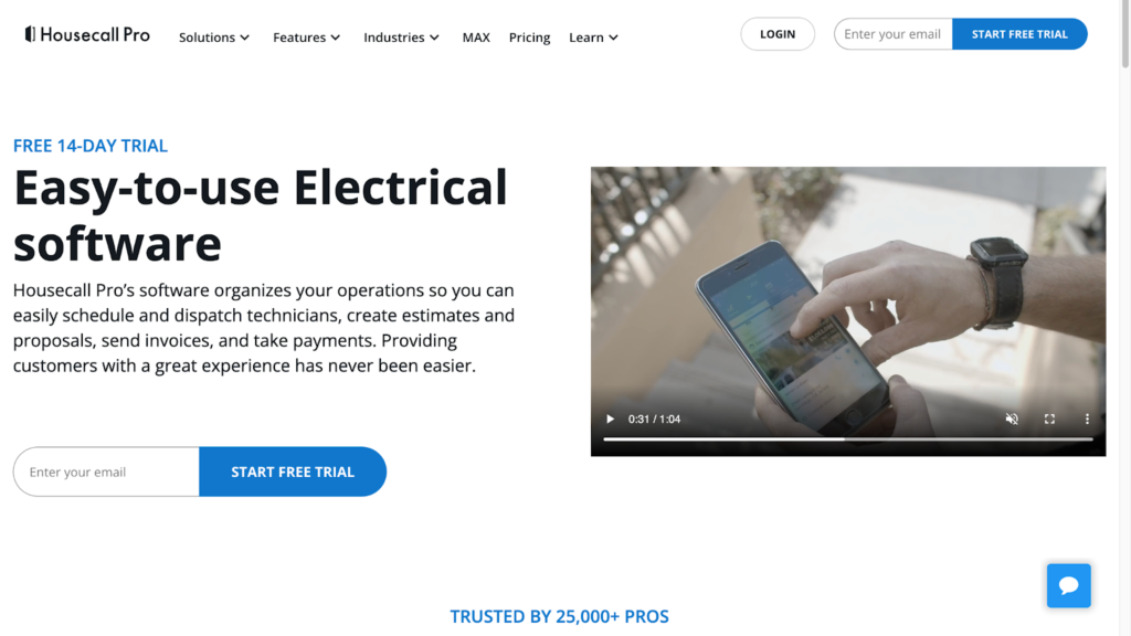 housecall pro electrical contractor software home page