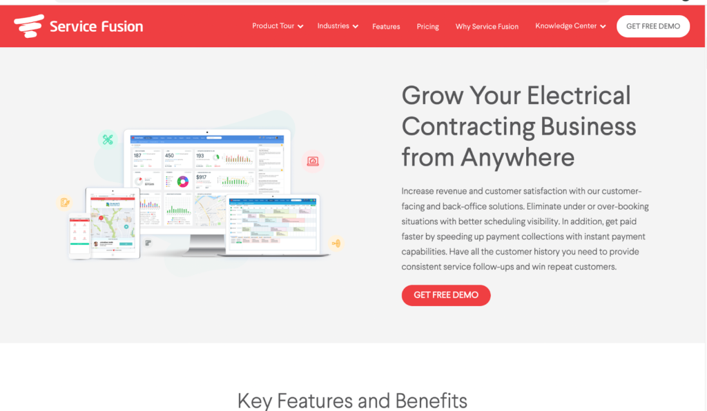 service fusion electrical contractor software home page