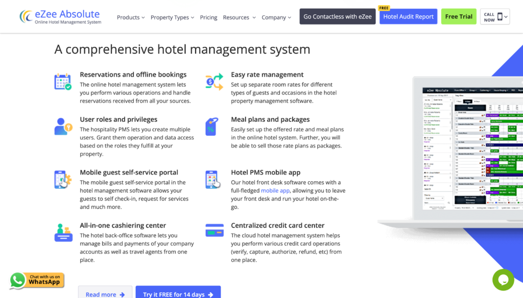 ezee absolute hotel management software home page