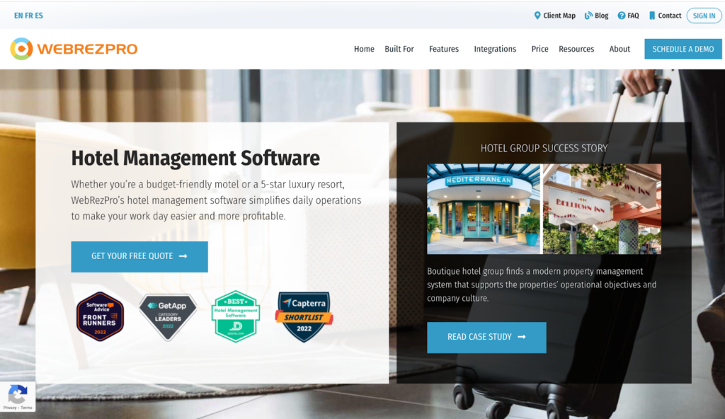webrezpro hotel management software home page