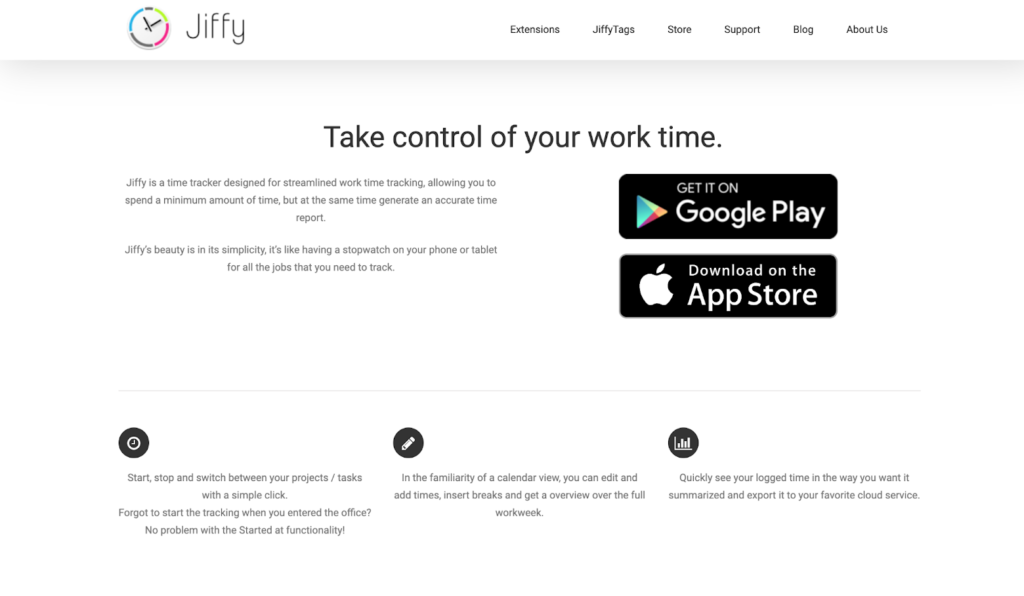 jiffy time tracking app for Android home page