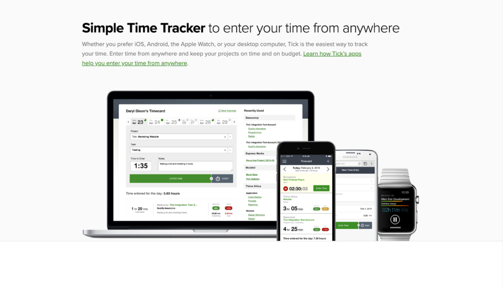 tick time tracking app for Android home page