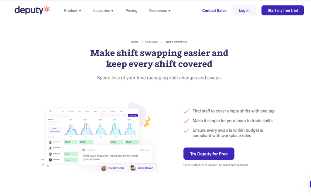 deputy shift trade app home page